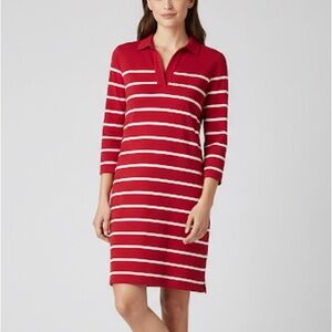 Vineyard Vines Red White Stripe Collared Dress L Pima Cotton Modal Stretch